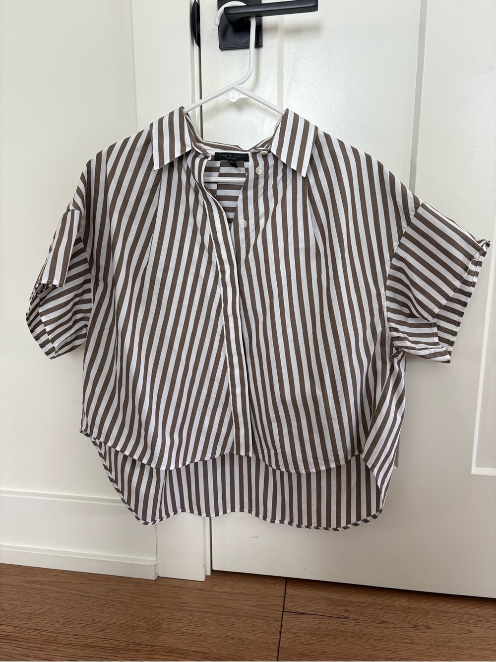 rag & bone Brown and White Striped Short-Sleeve Button-Down Shirt